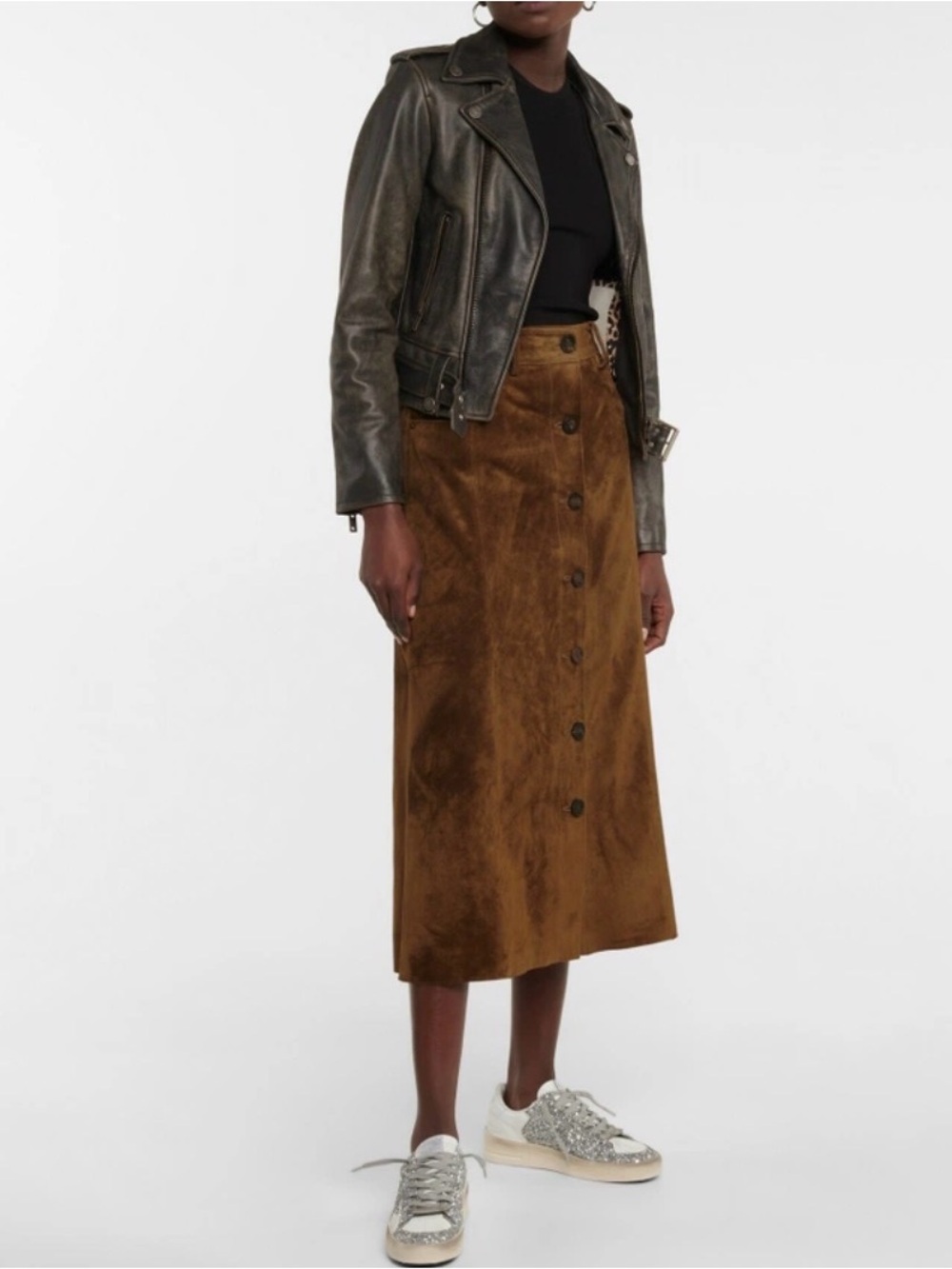 Golden goose 100% cow suede midi skirt size 46
